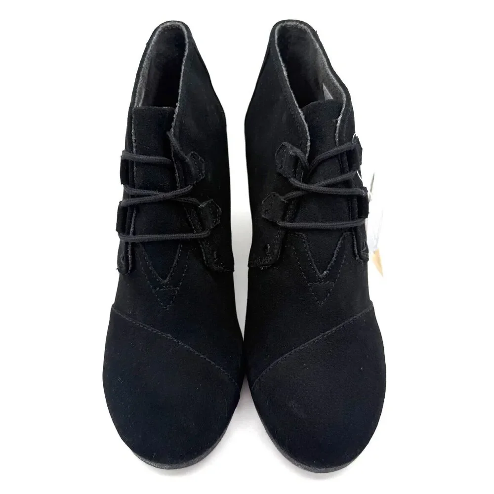 NEW TOMS Kala Wedge‎ Booties Black Suede Women's Size 10 Ortholite #10012955
